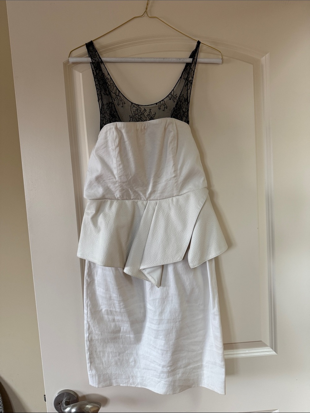 White Peplum Lace-Back Slip Dress